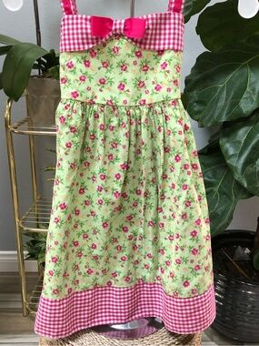 Girls Sophie Rose Floral Sundress with Pink Gingham Trim